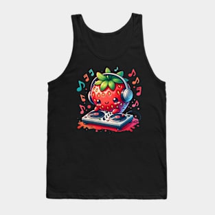 Watercolor Strawberry DJ Tank Top